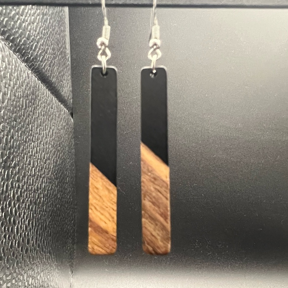 Elegant Black and Brown Wooden Earrings